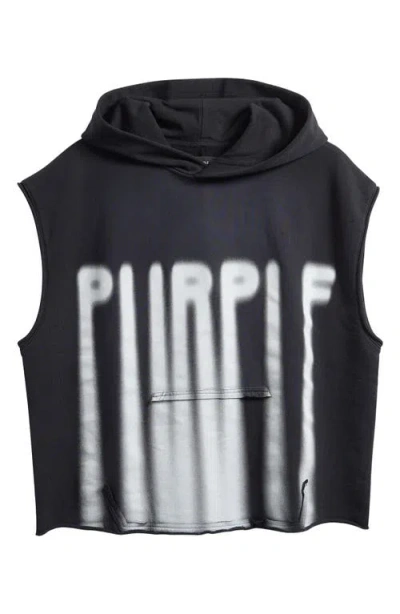 Purple Brand Logo Sleeveless Cotton Fleece Hoodie In Black