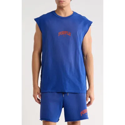 Purple Brand Logo Textured Graphic Tank In Blue