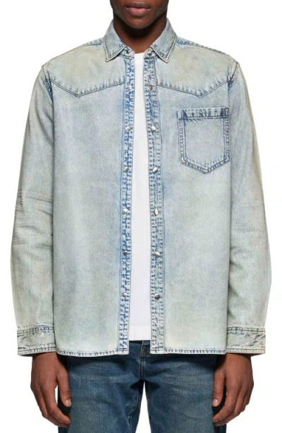 Purple Brand Long Sleeve Coated Cotton Western Shirt In Light Indigo