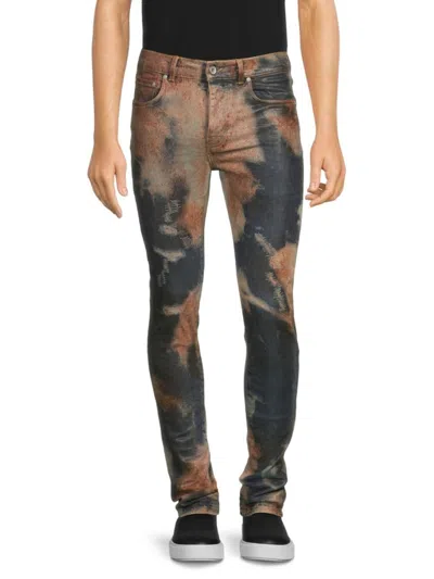 Purple Brand Multicolor Spray Over Bleached Indigo Skinny Jeans In Blue