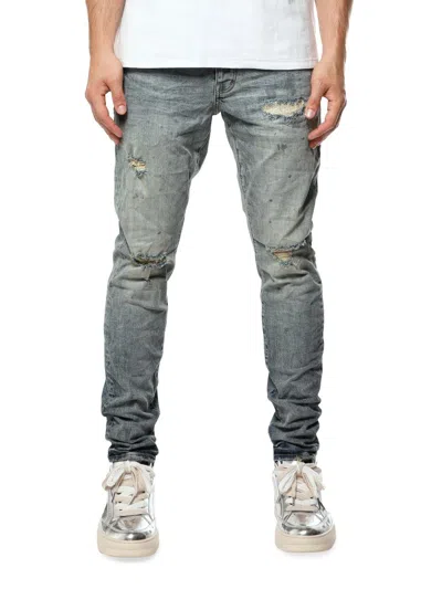 Purple Brand Slim Stretch Ripped Jeans In Mid Indigo Destroy Paint