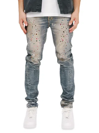 Purple Brand Skinny Jewel Print Jeans In Light Indigo In Blue