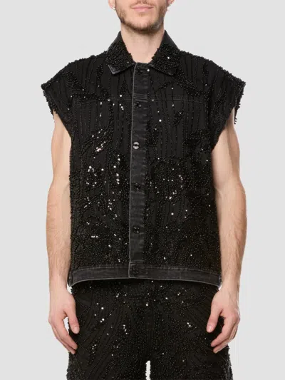 Purple Brand Bead-embellished Denim Vest In Black