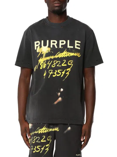 Purple Brand Distressed Heavyweight Cotton Jersey Graphic T-shirt In Black