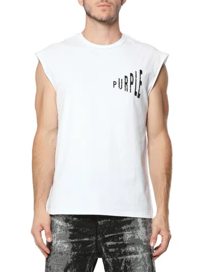 Purple Brand Textured Sleeveless Cotton Graphic T-shirt In White
