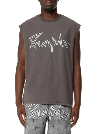 Purple Brand Distressed Logo-print Tank Top In Gray