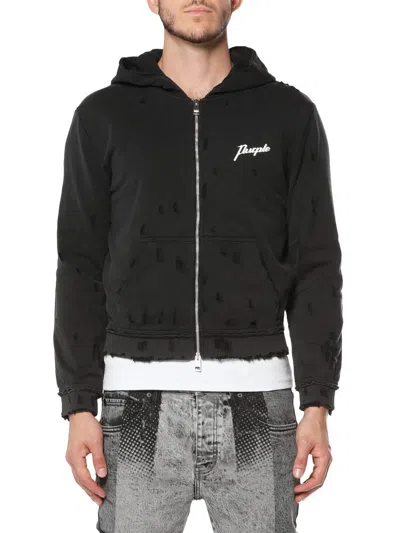 Purple Brand Midweight Slub Shrunken Graphic Zip Hoodie In Black