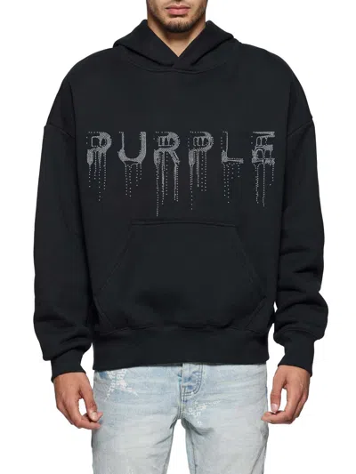 Purple Brand Crystal Embellished Logo Heavyweight Fleece Hoodie In Black