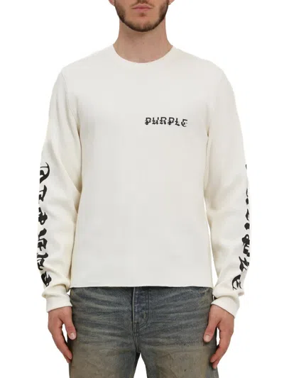 Purple Brand Long Sleeve Thermal Graphic T-shirt In White