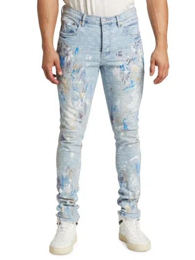 Purple Brand Men's Paint Splatter Jacquard Jeans In Blue