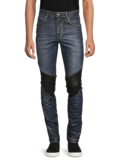 Purple Brand Men's Patchwork Washed Jeans In Patched Indigo