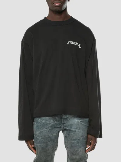 Purple Brand Crop Wide Long Sleeve Graphic T-shirt In Black