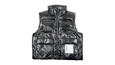Pre-owned Purple Brand Men's  M6098plbv425n Pu Leather Puffer Vest In Black