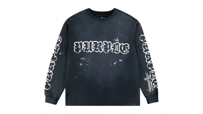 Pre-owned Purple Brand Men's  Textured Jersey Long Sleeve Tee Shirt In Black