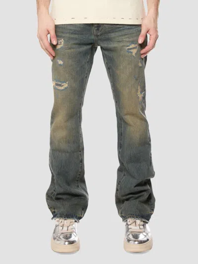 Purple Brand Men's Quilted Destroyed Mid Indigo Bootcut Jeans In Medium Indigo