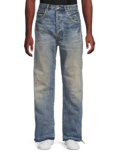 Purple Brand Men's Side Zip Whiskered Faded Wash Jeans In Blue