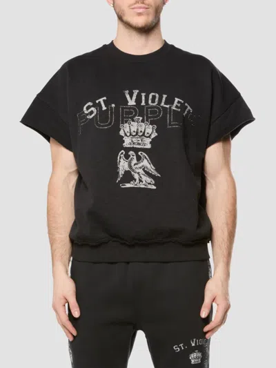 Purple Brand St. Violet Slub-fleece-t-shirt Mit Grafischem Print In Black