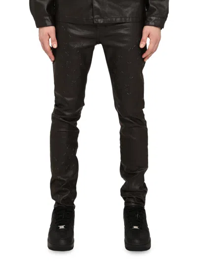 Purple Brand Men's Stretch-cotton Monogram Embossed Skinny-fit Pants In Brown