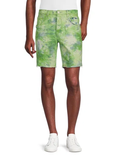 Purple Brand Bleached Tie Dye Jacquard Monogram Green Shorts In Bgtdj Green