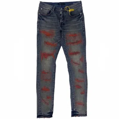 Purple Brand Men's Weft Blowout Denim Skinny Jeans In Red Mid Indigo In Blue
