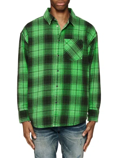 Purple Brand Men's Wordmark Plaid Cotton Western Shirt In Green