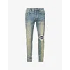 Purple Brand Mens Paint-effect Dropped Fit Slim-leg Denim Jeans Mid Blue In Mid Blue