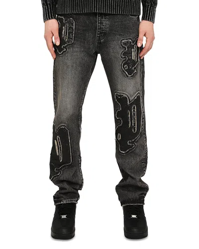 Purple Brand Monceau Sequin Logo Straight Fit Jeans In Black