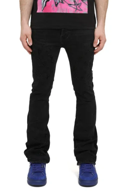 Purple Brand Monogram Beaded Slim Flare Jeans In Black