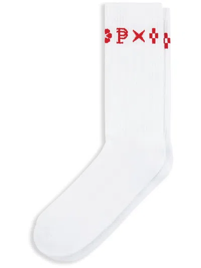 Purple Brand Intarsia-graphic Cotton Sports Socks In White
