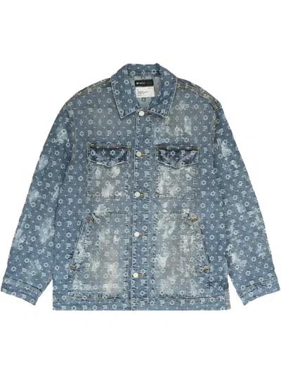Purple Brand Monogram-jacquard Denim Jacket In Blue