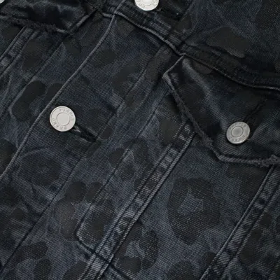 Purple Brand Monogram Leopard Print Trucker Black Denim Jackets