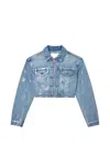 MONOGRAM-PRINT CROPPED DENIM JACKET