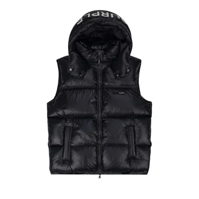 Pre-owned Purple Brand Nylon Snap Off Hood Puffer Vest 'jet Black' | Men's Size M