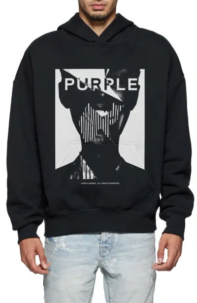 Purple Brand Oversize Heavyweight Fleece Graphic Hoodie In Black