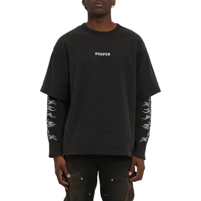 Purple Brand Oversize Sequin Layered Logo Graphic T-shirt In Black