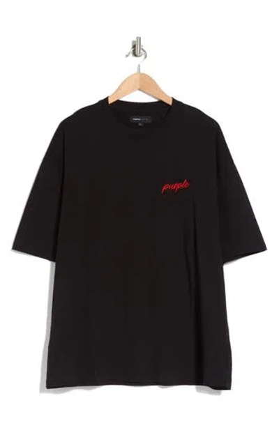 Purple Brand Oversized Embroidered Logo Print T-shirt In Black