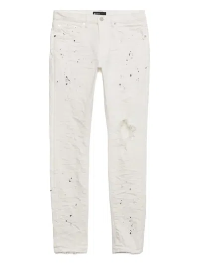 Purple Brand P001 Paint-splatter Distressed Sli-fit Jeans In White