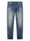 Purple Brand P005 Monogram Bling Embroidered Distressed Jeans In Blue