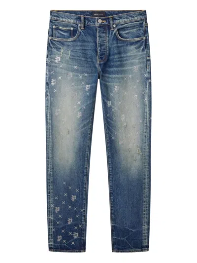 Purple Brand P005 Monogram Bling Embroidered Distressed Jeans In Blue