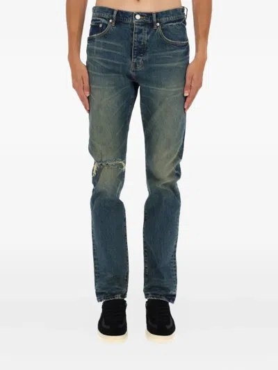 Purple Brand Slim Fit Denim Jeans With Distressed Patch And Classic Five-pocket Design In Blue