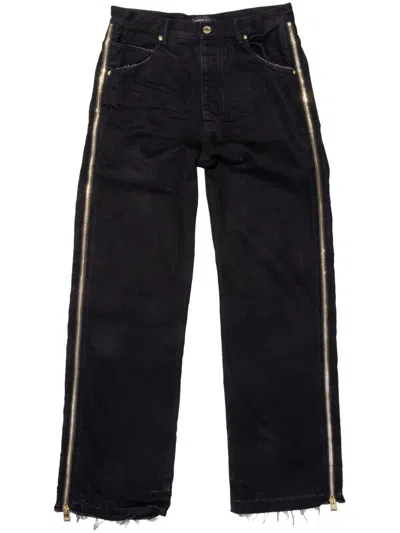 Purple Brand Men's Full Side-zip Relaxed-fit Wide-leg Jeans In Black