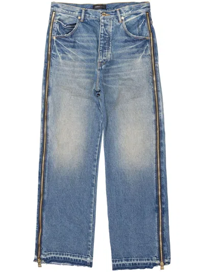 Purple Brand Men's Full Side-zip Wide-leg Jeans In Mid Indigo