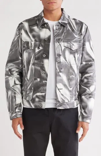 Purple Brand P024 Trucker Denim Jacket In Grey Print