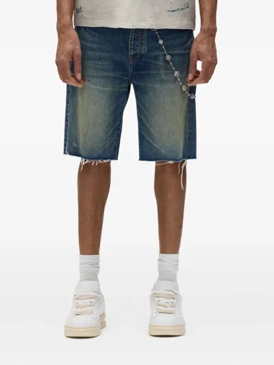 Purple Brand P059 Worn Frayed-hem Denim Shorts In Blue