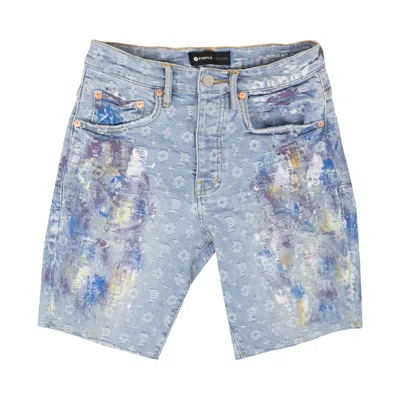 Pre-owned Purple Brand Paint Over Jacquard Monogram Shorts 'indigo' | Blue | Men's Size 29