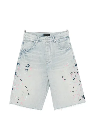 Purple Brand Paint Splatter Frayed Shorts In Blue