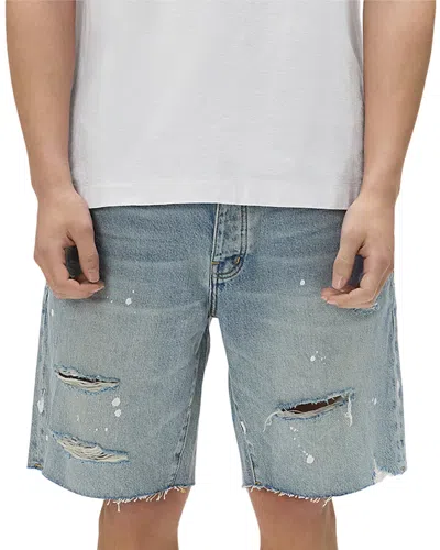 Purple Brand Painterly Rip Jean Shorts In Light Indigo In Blue