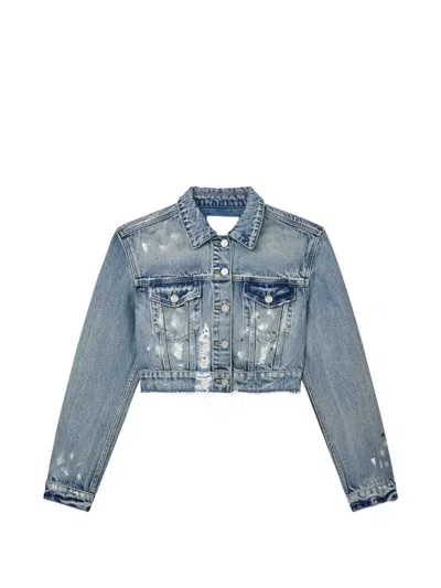 Purple Brand Paint-splatter Cropped Denim Jacket In Blue