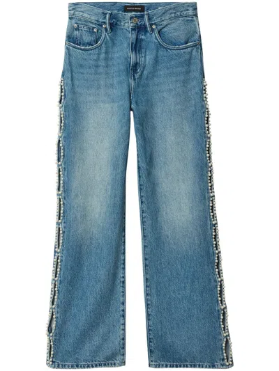 Purple Brand Pearl-embellished Cut-out Jeans In Blue