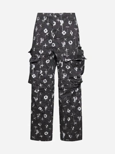 Purple Brand Print Cotton Cargo Trousers In Black